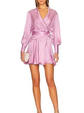 Zimmermann 100% Silk Wrap Mini Dress in Pink